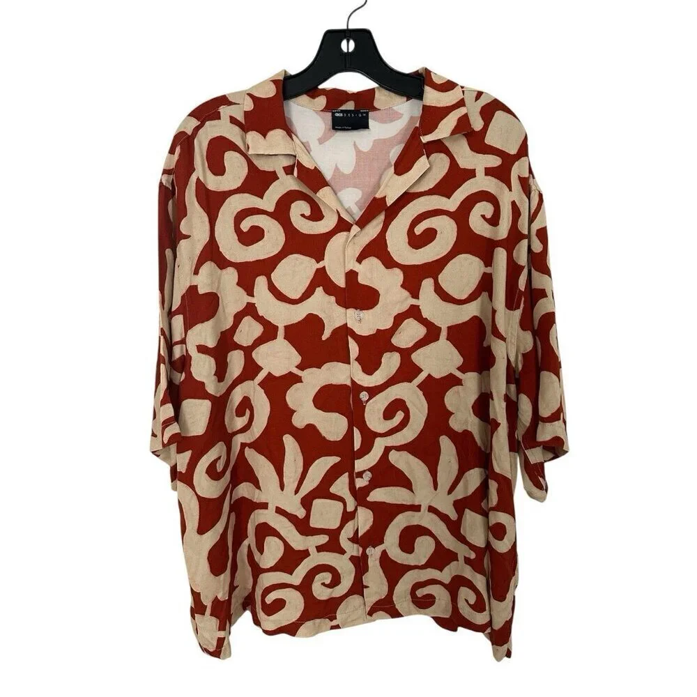 ASOS DESIGN oversize boxy shirt with abstract summer print and half sleeve Sz S